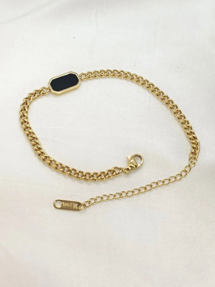 Premium Finish Stainless Steel Chain Bracelet (Black and Pearl White) – Free Surprise Ring Included! - jewel dots