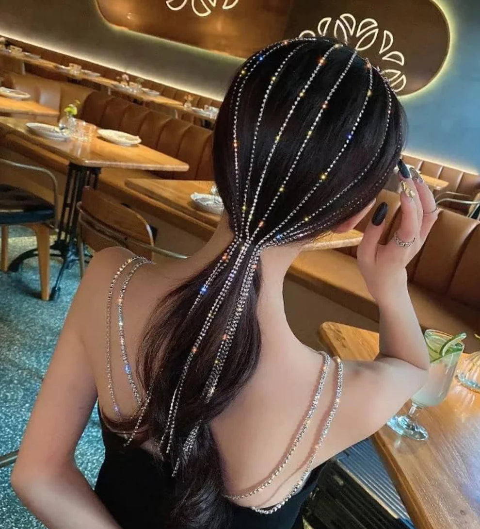 Sparkly Crystal Beaded Hair Strands – Clip-In Rhinestone Hair Accessory for Girls & Women - jewel dots