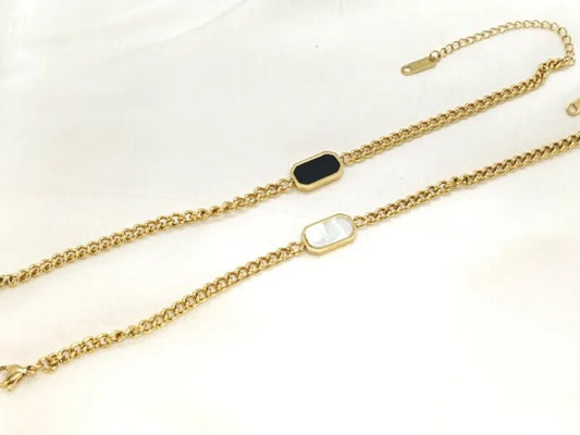 Premium Finish Stainless Steel Chain Bracelet (Black and Pearl White) – Free Surprise Ring Included! - jewel dots